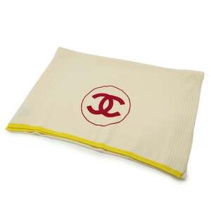 CHANEL Coco Mark Stole Scarf, 100% Cashmere Felt, Ivory, Yellow, Fuchsia, Pink